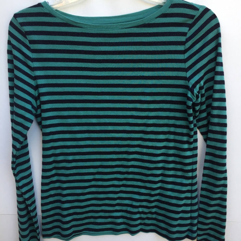 Talbots S Teal and glitter blue stripes long tee